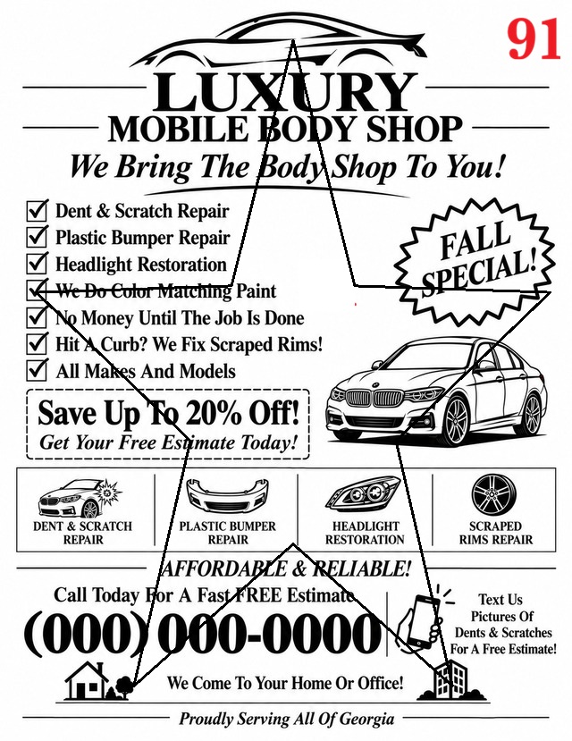 Promo 91 auto body fax flyer sample