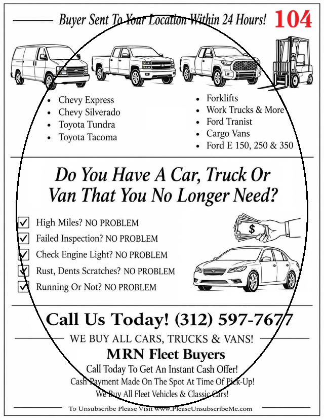 Promo 104 cars and fleet vehicles fax flyer sample
