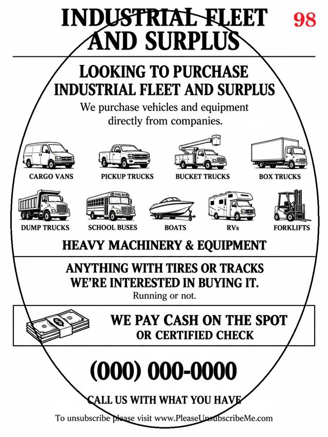 Promo 98 trucks and equipment fax flyer sample