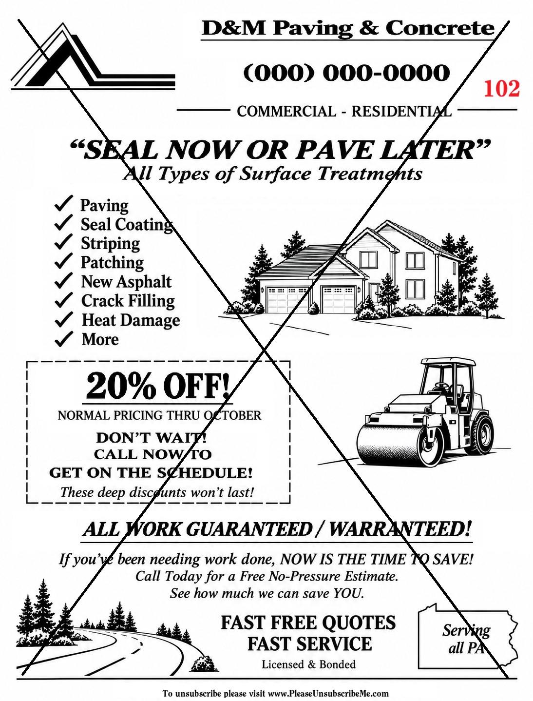 Promo 101 paving fax flyer sample